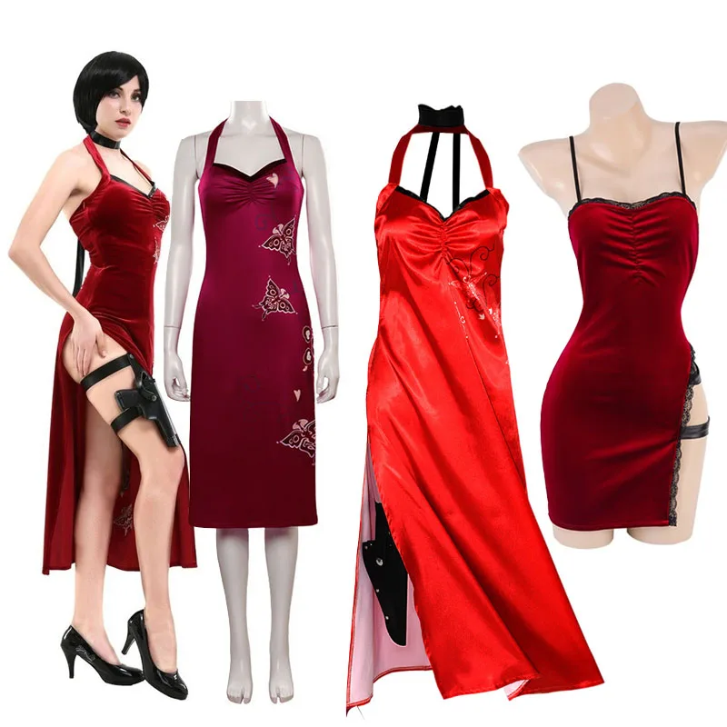 

Ada Wong Cosplay Costume Embroidered Cheongsam Style Sexy Red Dress Women Girls Halloween Carnival Party Role Playing Outfit
