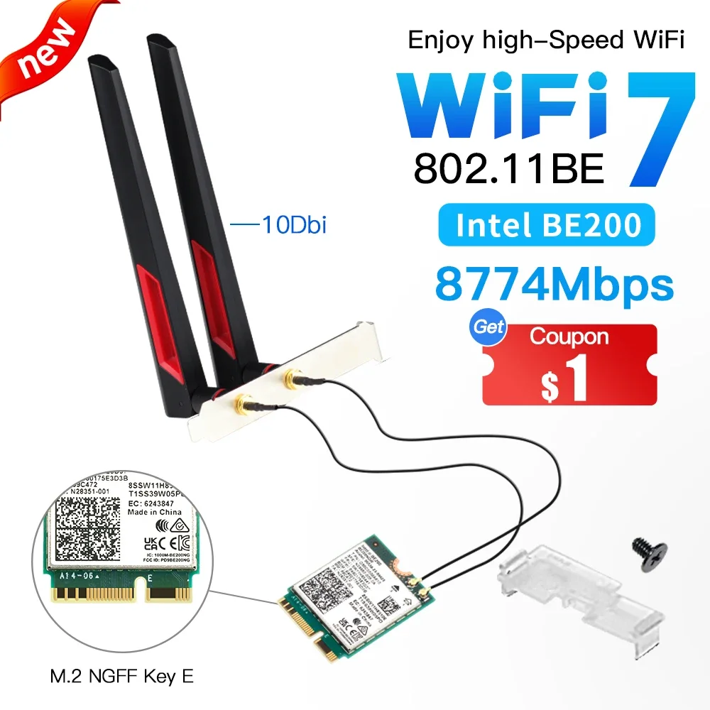 Placa de Rede sem Fio com Antenas Melhor do Que Ax210 Wi-fi para Intel Be200 M.2 Card Bluetooth 5.4 Be200ngw 2.4 6ghz