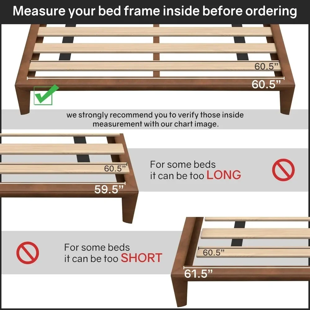 0.68 inch horizontal wooden double layered bed board, enhanced mattress support, queen size (60.5 "), beige 5