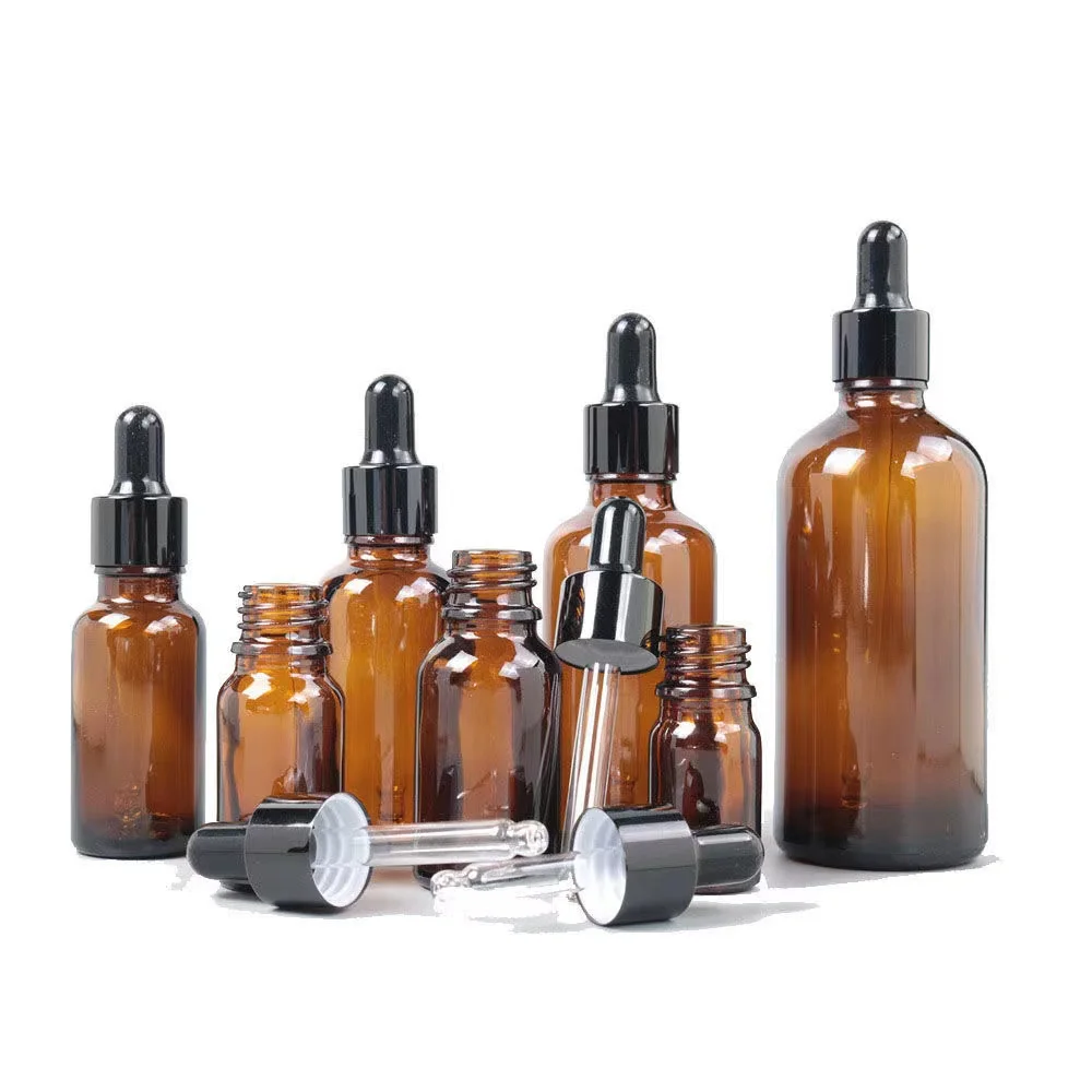 5ml Amber Glass Dropper Bottle Refillable Tea Tree Oil Essential Aromatherapy Perfume Container Pipette Refillable Bottles