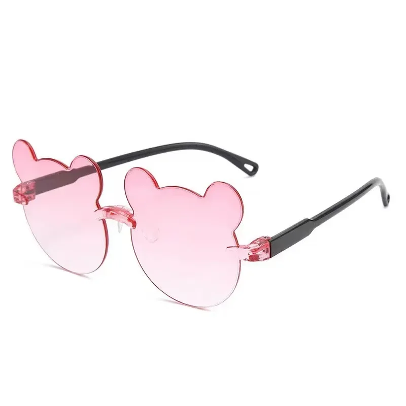 Kids Cute Bear Sunglasses Cartoon for Boy Girl Children Rimless Sun Glasses UV400 Outdoor Sunscreen Frame