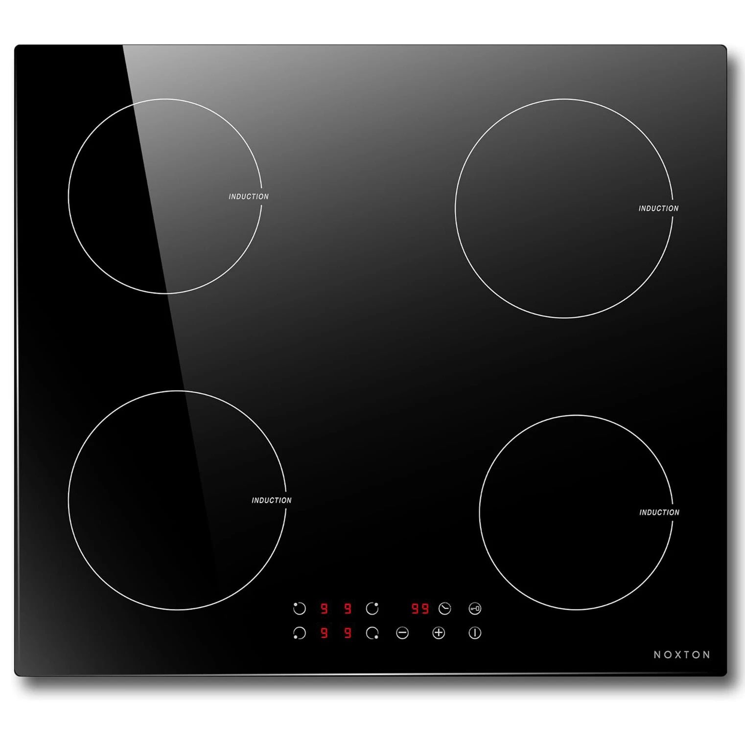 NOXTON Indukcyjna kuchenka elektryczna, 4 strefy, 60 cm do zabudowy, dotykowa, blokada bezpieczeństwa, timer 99-minutowy, czarna, (UK: 2800W/EU: 3500W)