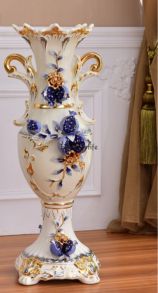 

European-Style Floor Vase Living Room Decorations Flower Arrangement Ceramic Vase for Dried Flowers Ornaments