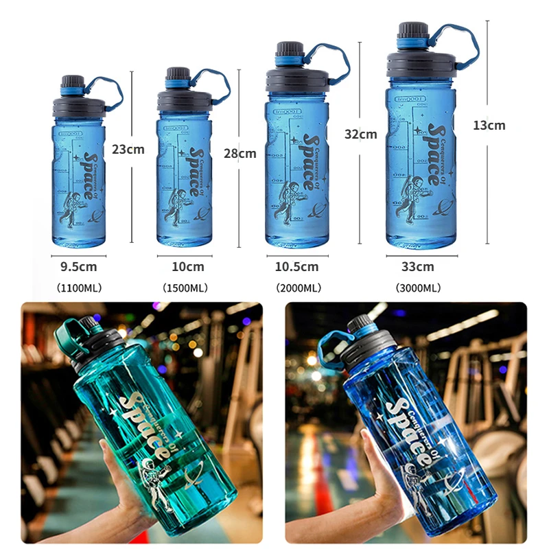 1.1/1.5/2/3L Large Capacity BPA Free Plastic Portable Outdoor Sports Bicycle Water Bottle With Filter Fitness Jug