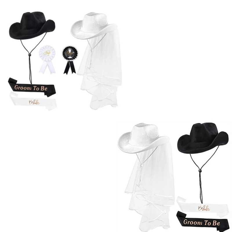

Handmade Bride Hat Sash Badges Groom Hat for Bride Groom Costume Dropship