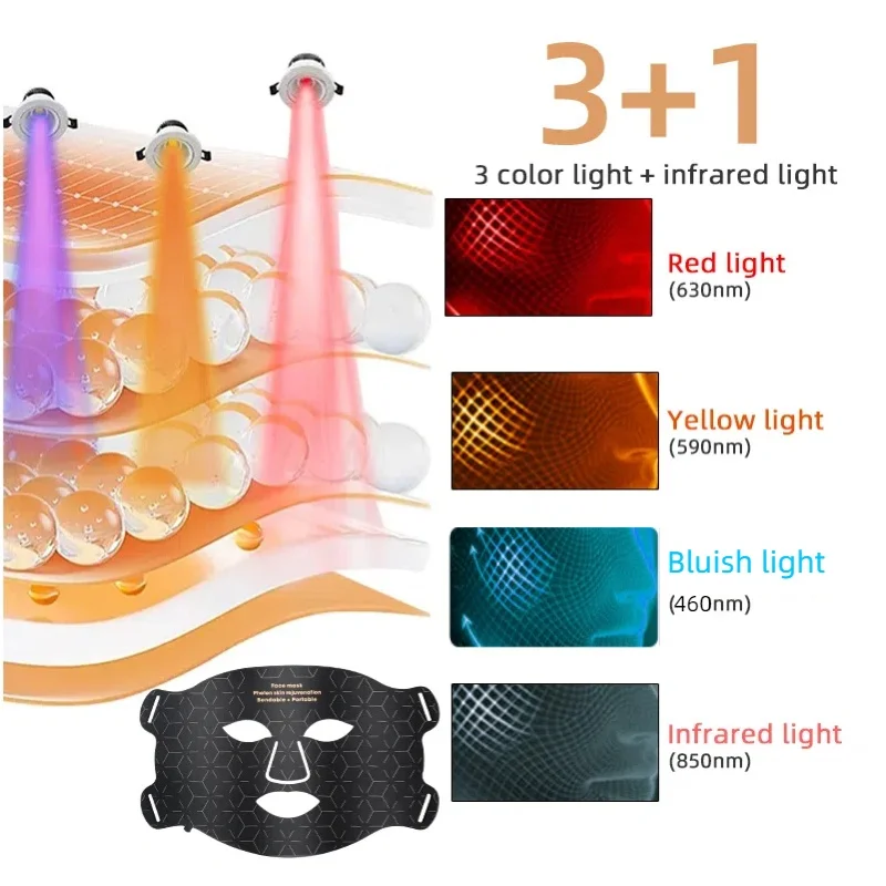 Led Mask Face Red Light Therapy 480 Lamp Beads 4Colors Adjustment For Neck Beauty