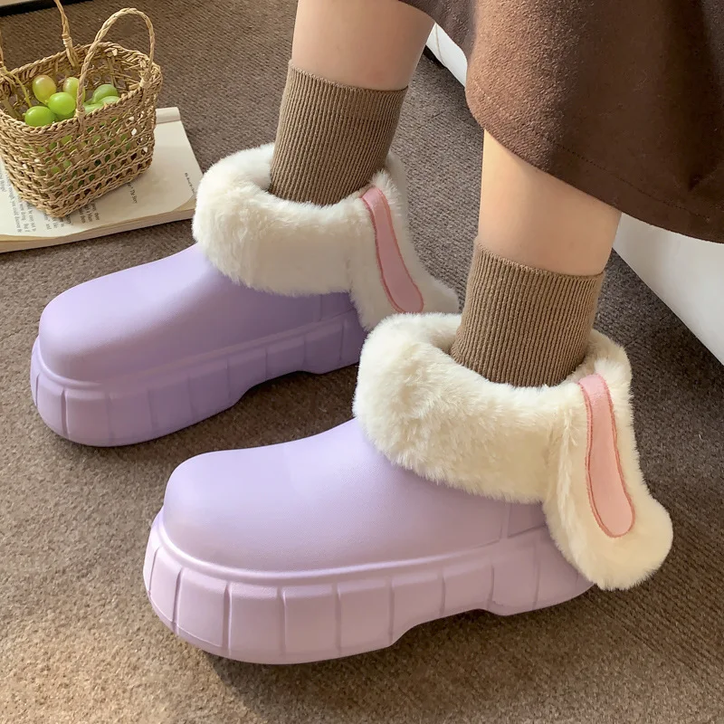 Women Boots Cute Rabbit Ears Detachable Washable Cotton Shoes For Women Autumn And Winter Plushed Warm Waterproof Snow Boots