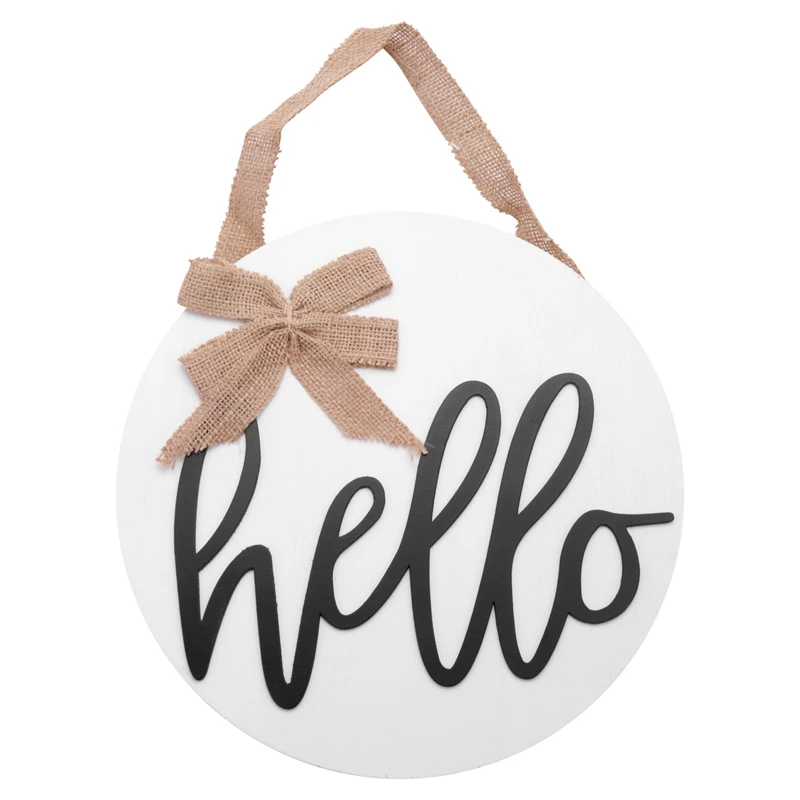 Hot Yo-12 Pollici Welcome Wreath Hello Sign Decorazione Della Porta D'Ingresso Cartello Rotondo In Legno Cartello Da Parete In Legno Rurale Cartello D