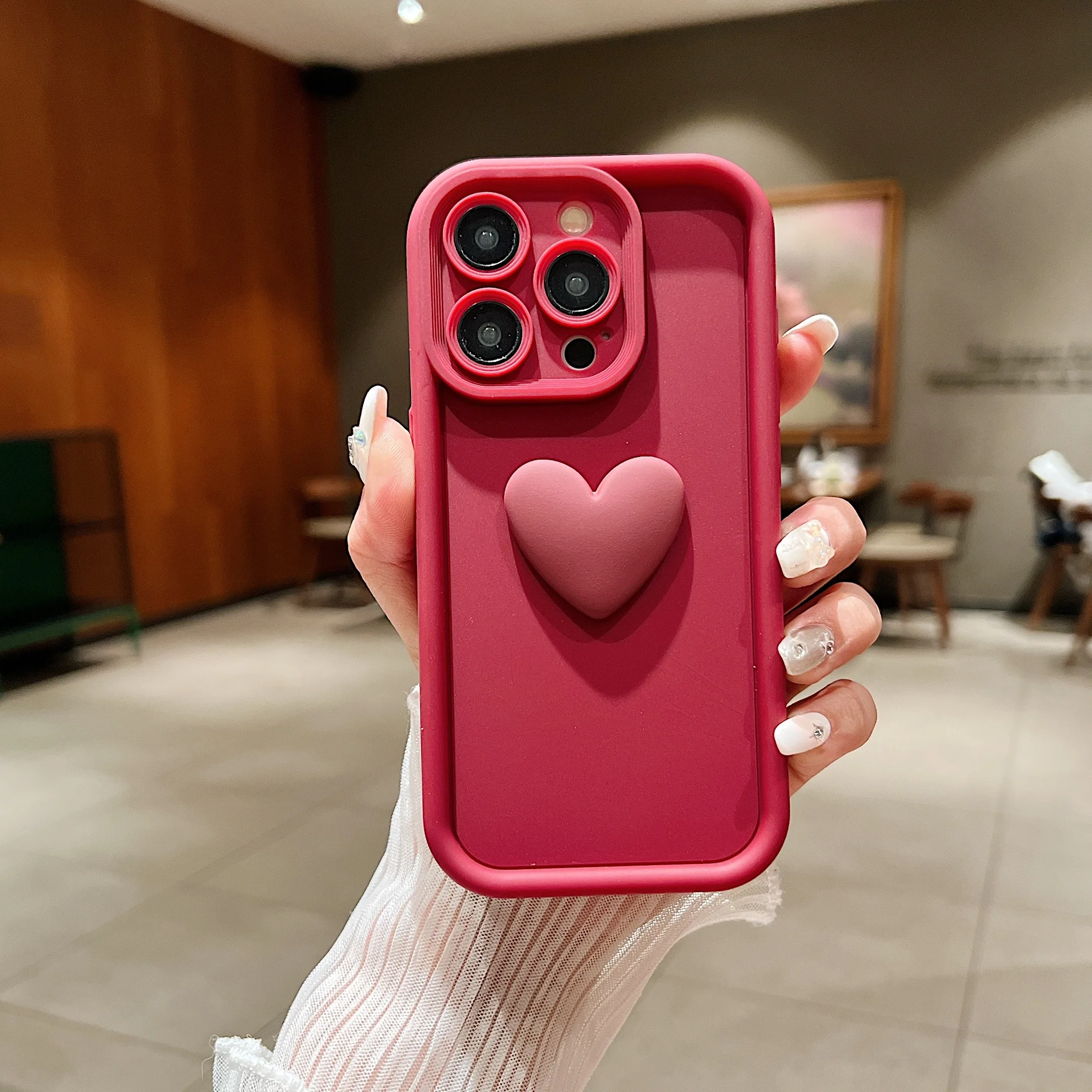 thumbnail image 1 of Lovely 3D Heart Phone Case For iphone 15 14 13 12 11 Pro Max 7 8 Plus X XR XS Max Soft Silicone Shockproof Sweet Back Cover Case, 1 of 5
