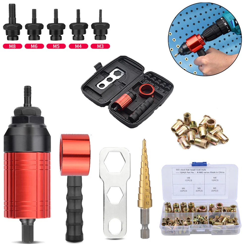 M3m8 Electric Rivet Gun Rivet Nut Gun Drill Bit Adapter Insert Nut Pull Riveting Tool, For