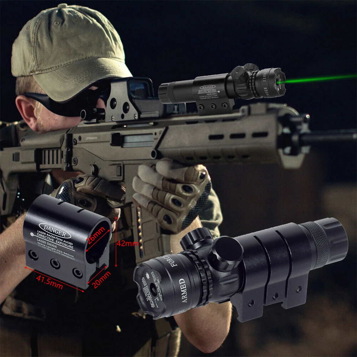 Tactical Hunting Red Green Dot Laser Pointer Sight 20mm Rail 25.4mm Scope Ring Riser Mount Pressure Switch Mount
