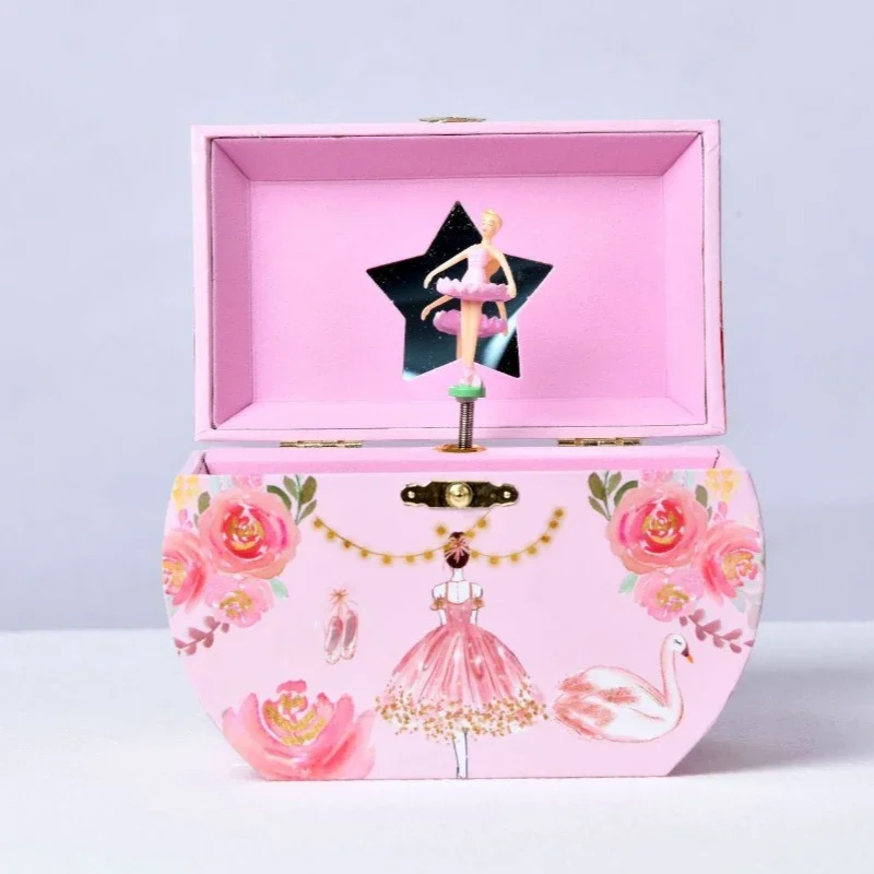 Pink Yellow Irregular Semi-circular Ballet Butterfly Jewelry Storage Music Box Children's Day Christmas Valentine's Day Gift 3