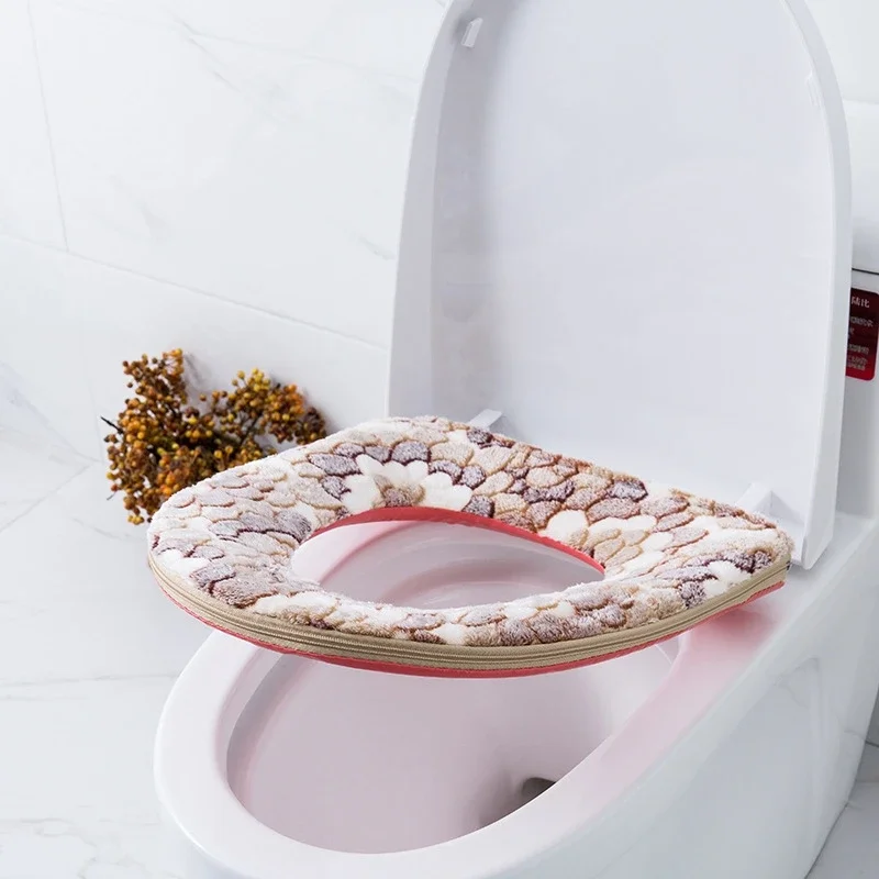 Flower Warm Toilet Cover Seat Lid Top Cover Pad Bathroom Warmer Toilet Seat Bowl Soft Zipper Washable Toilet Seat Cover 4