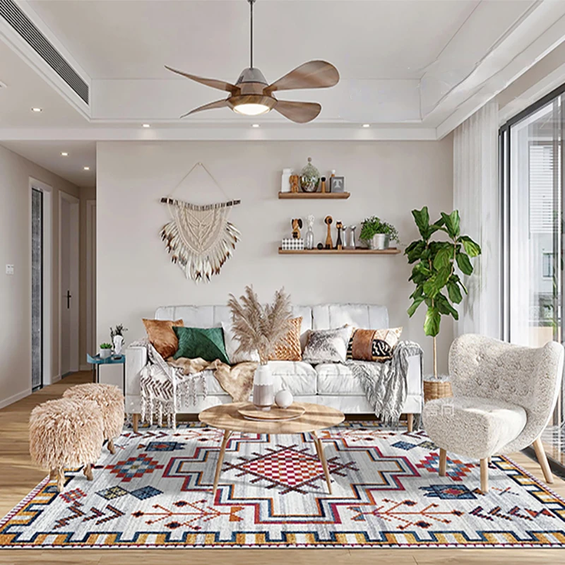 Living Room Carpet Bohemia Abstract Ertro Bedroom Fluffy Rug Home Decoration Ethnic Style Multicolor Art No Crease Mat Ковер 러그 3