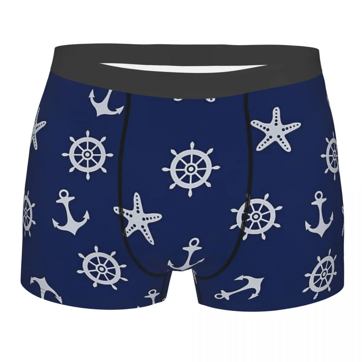 Navy Blue Nautical Anchor Pattern Underpants Breathbale Panties Male Underwear Print Shorts Boxer Briefs navy blue stripes nautical anchor sling crossbody chest bag men fashion shoulder backpack for camping biking