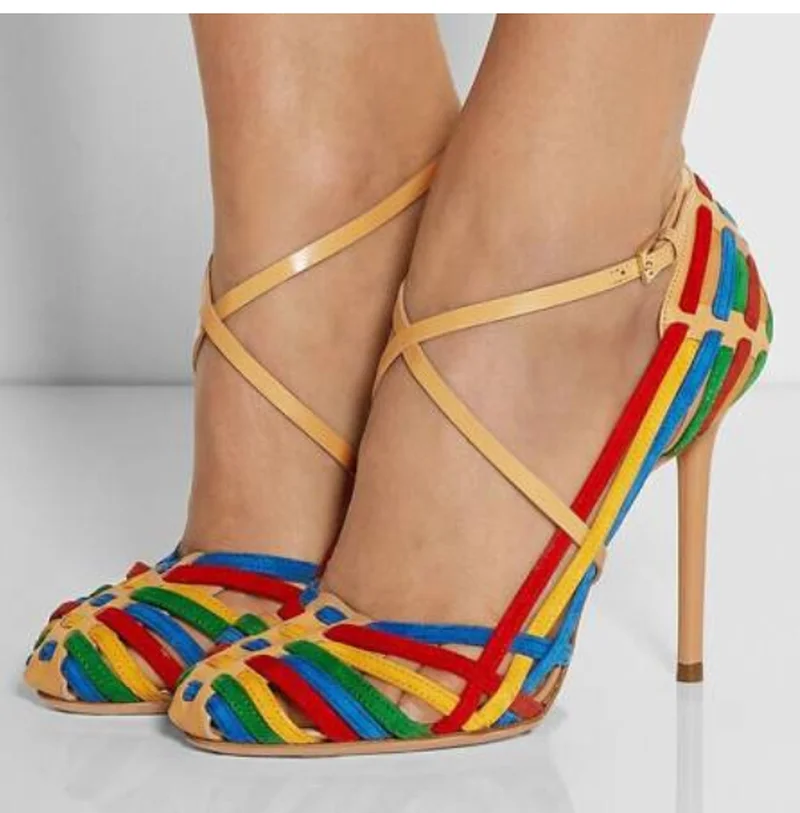 Womens Strappy Rainbow Colors Cross 