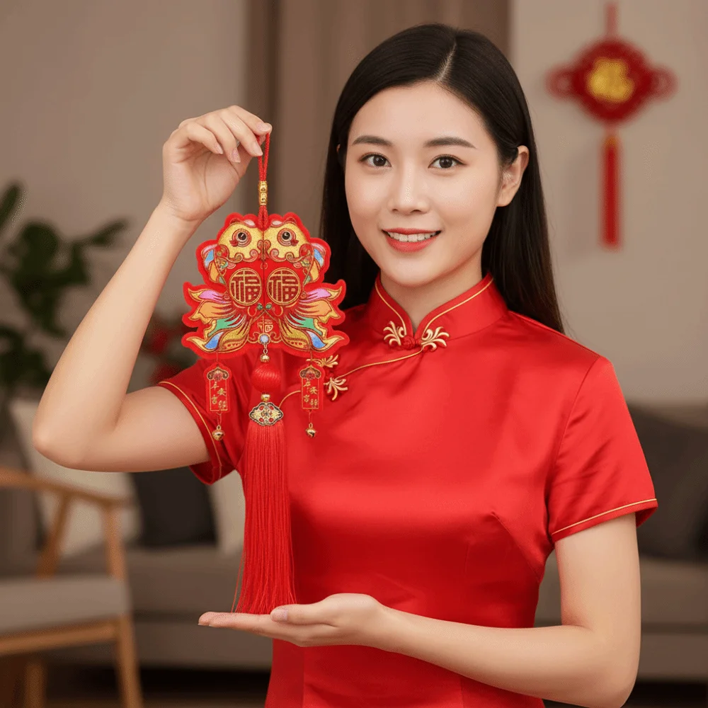 The God of Fortune Chinese New Year Decoration Red 2026 Year of The Horse Spring Festival Decorations Embroidered Traditional