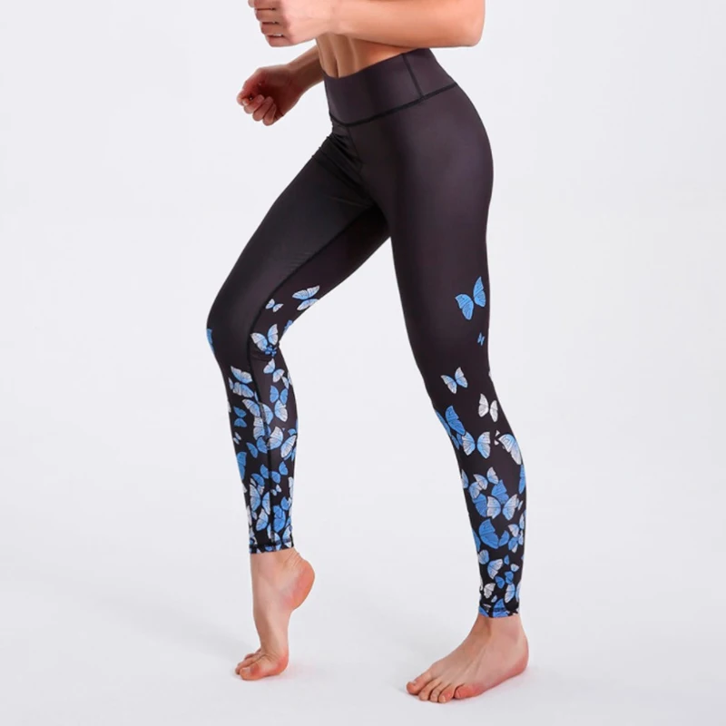 Tie Dye Leggings Seamless Women Fitness Leggings Push Up Booty Lifting Workout Pants Black Butterfly Print Gym Running Trousers