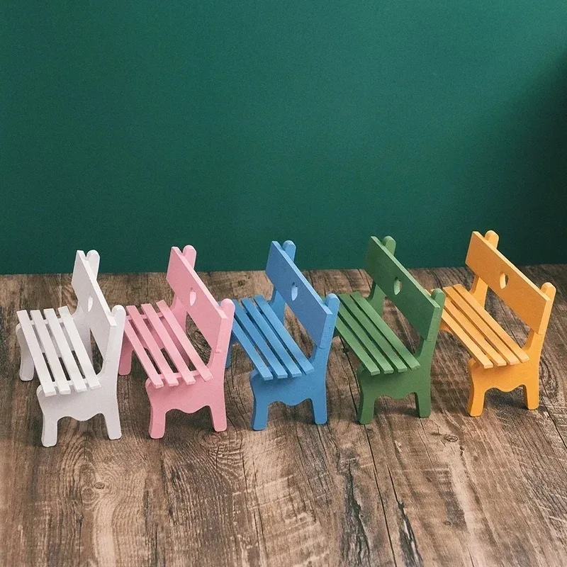 1:12 Scale Dollhouse Double Chair Mini Bench - Wooden Furniture For Dollhouse
