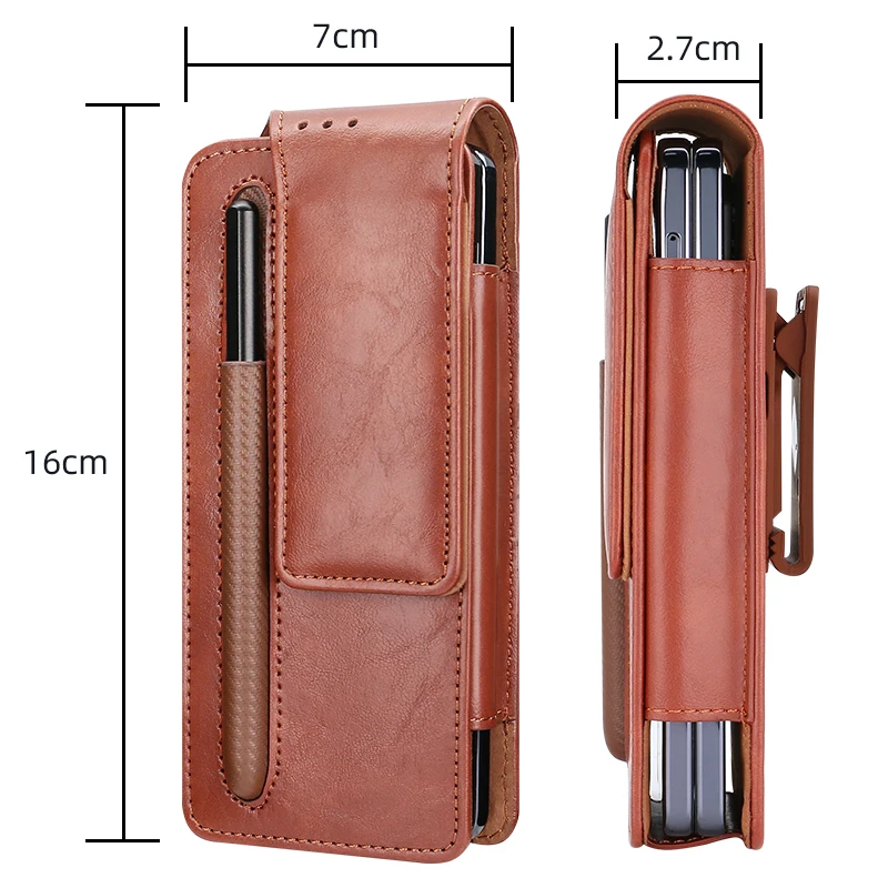 Premium PU Leather Foldable Phone Waist Bag with Pen Holder