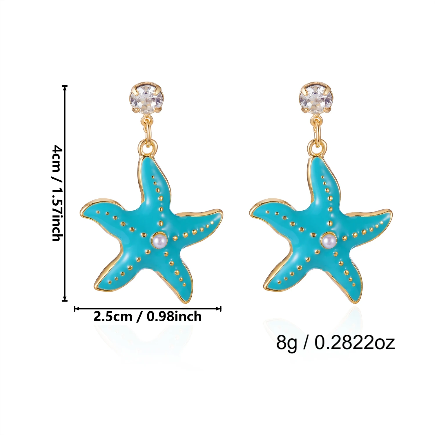 Ozean-Serie Emaille-Seestern-Ohrringe für Damen, Übertriebene Bunte Strass-Seestern-Ohrringe, Sommerurlaub-Charm-Schmuck – Detail 5