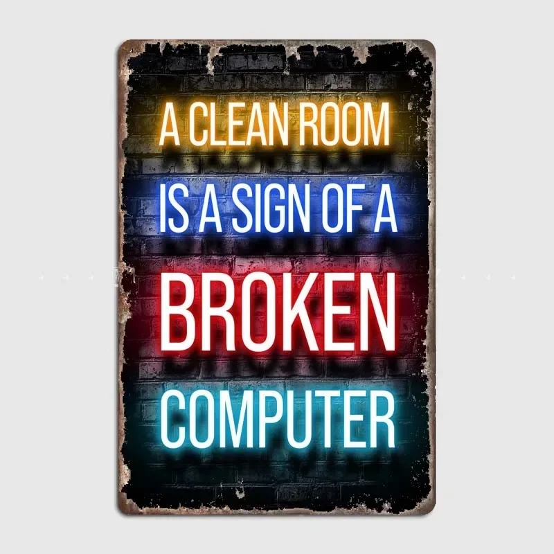 Clean Room Gaming Quote Vintage Estetica Art Poster Pattern Targa In Latta Con Insegna Al Neon-Decorazione Da Parete Per Bar/Caffè/Ristorante