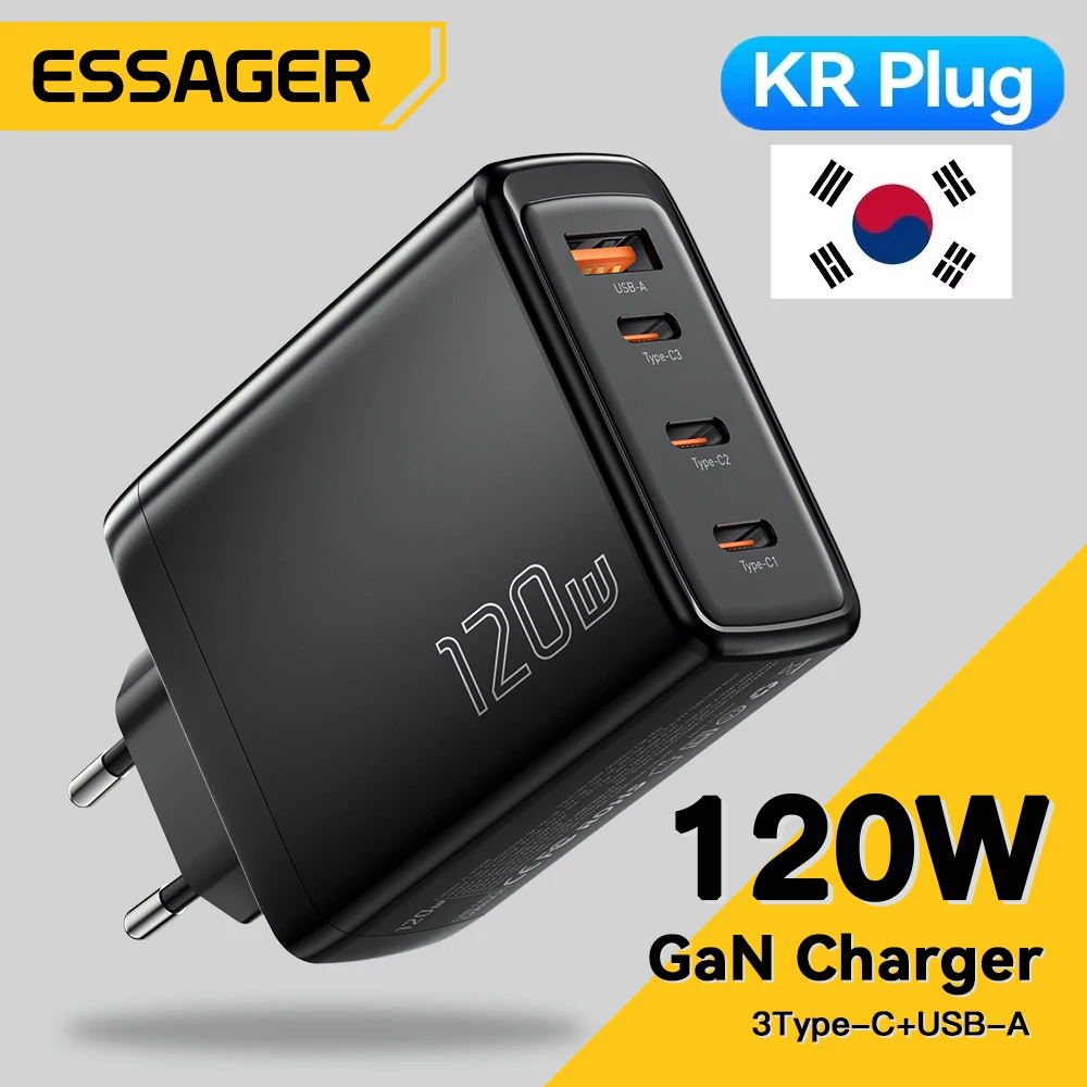 Essager 120W GaN Ladegerät 4-in-1 USB-C PD Schnellladegerät für Macbook Laptop iPhone Pro Max Samsung iPad Quick Charger