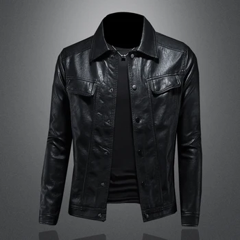 2024 Autumn and Winter New Men's Fashion Handsome Trend Casual Lapel Motorcycle Leather Coat Slim Stylish Man  M-4XL