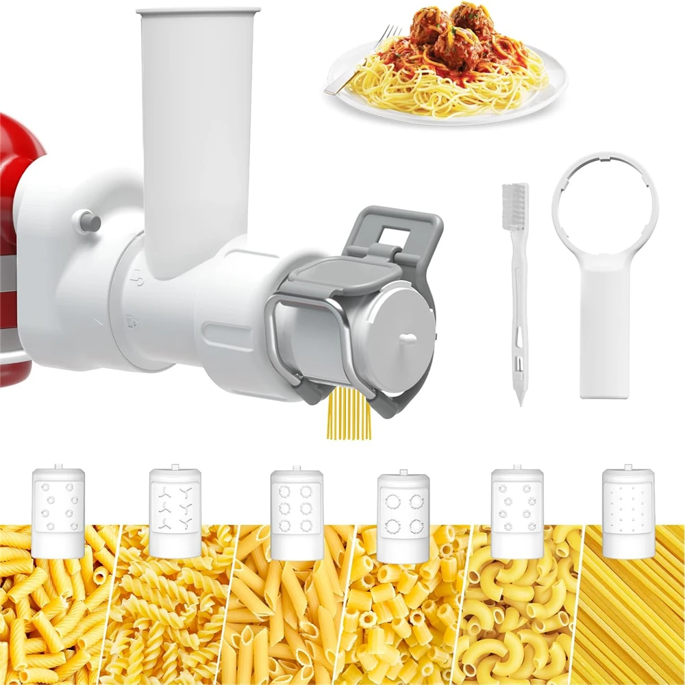 6in1 Pasta Attachments For Kitchenaid Stand Mixer Spaghetti Bucatini Fusilli Rigatoni Macaroni 6 Shapes Pastas Making Tools Outl