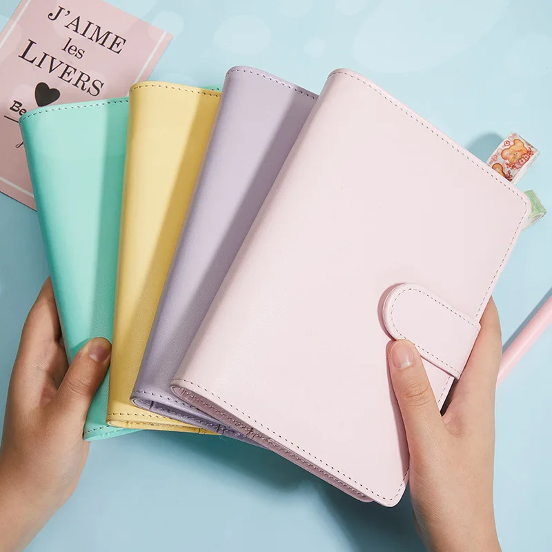 A6 PU Leather Loose Leaf Notebook Cover Macaroon Color Diy Journal Agenda Planner 6 Ring Binder Stationery | Канцтовары для офиса