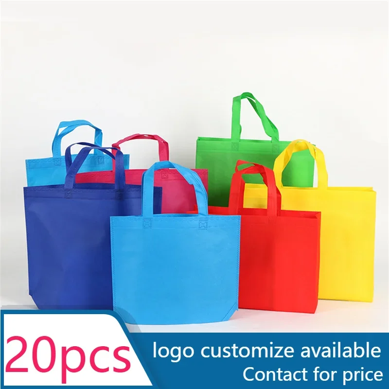 20 Piece Non Woven Fabric Shopping Bag Set with Custom Logo, Durable and Reusable Grocery Tote Bags