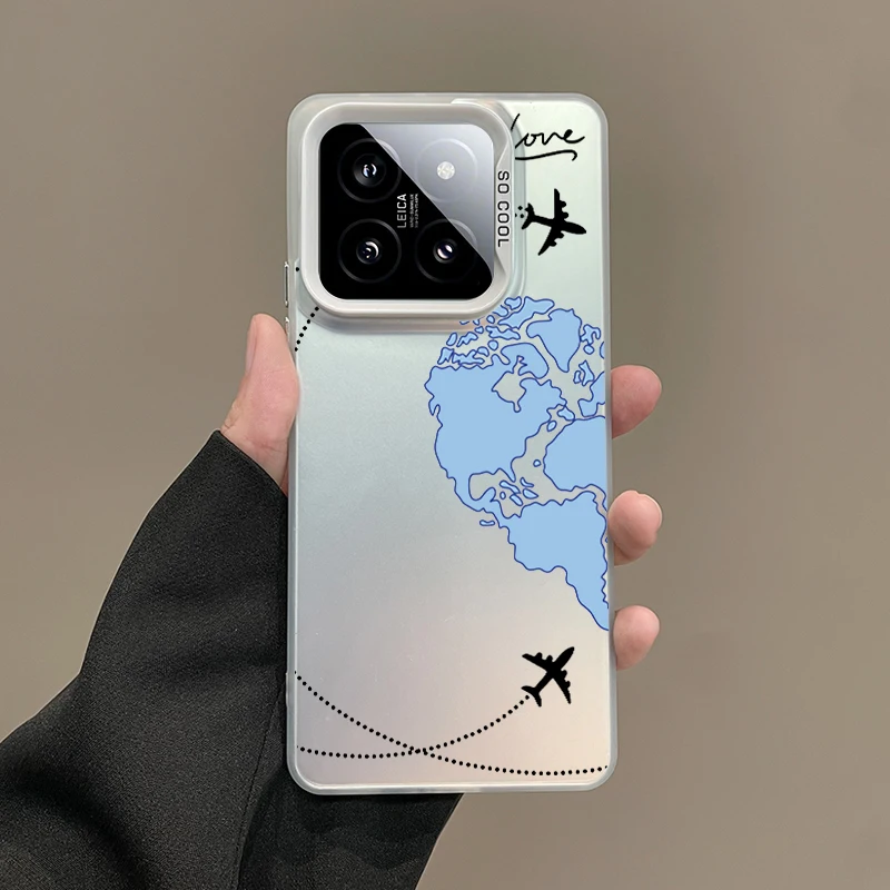 Silver IMD World Map Travel Themed Case with Love Heart Design