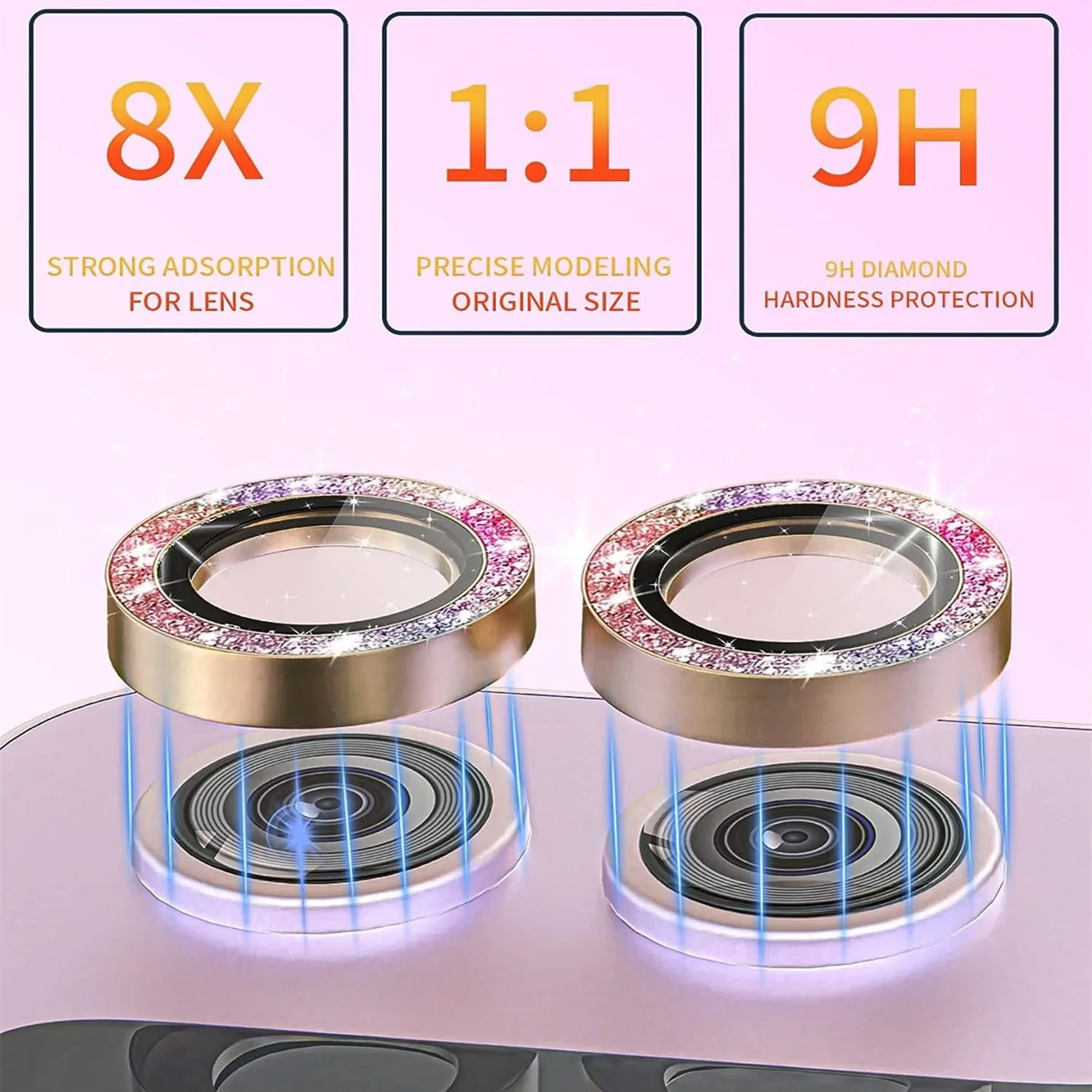 Glitter Diamond Alloy Camera Lens Protector with HD Glass