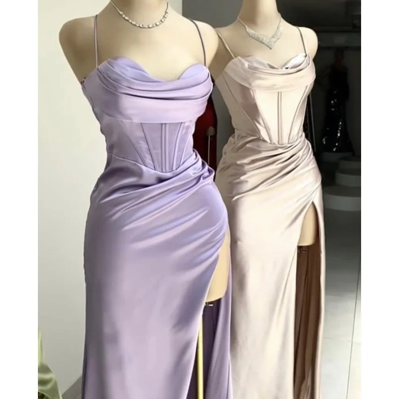 

Sexy Bridesmaid Dresses Sweetheart Spaghetti Straps Side Slit Silk Satin Mermaid Bridesmaid Dresses With Lace Up Back 2024