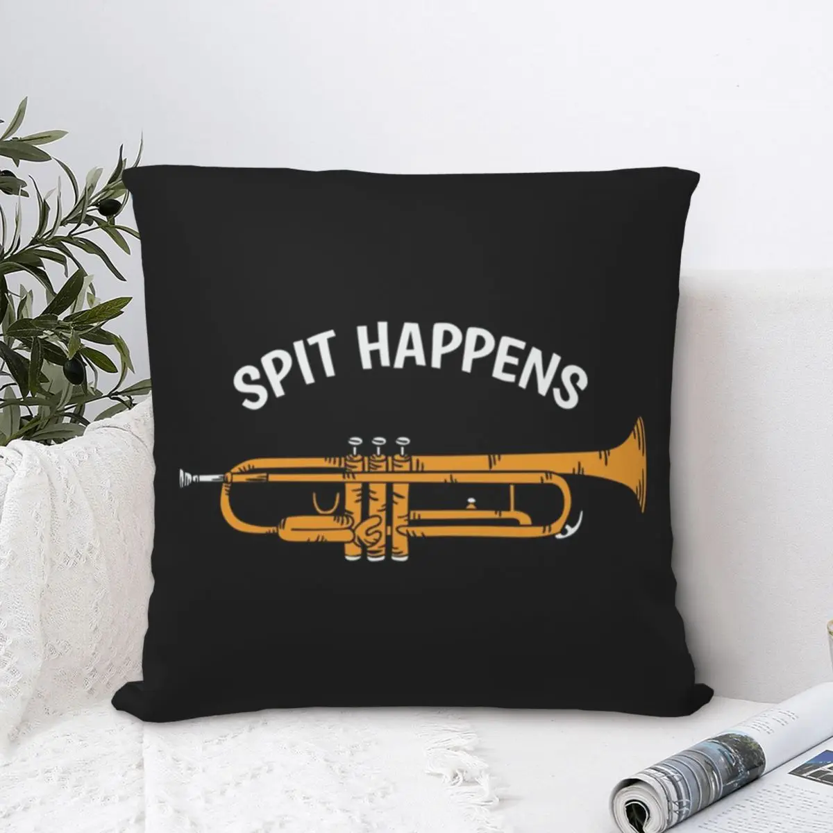 Spit Happens Musical Instrument Square Pillowcase Polyester Pillow Cover Velvet Cushion Zip Decorative Comfort Throw Pillow Home indian elephants square pillowcase cushion cover cute zip home decorative polyester pillow case home simple 45 45cm
