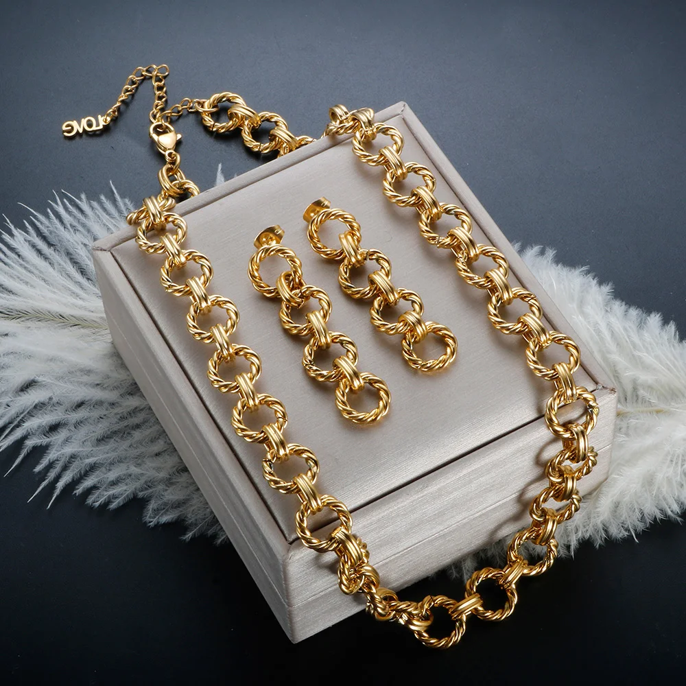 Oro Argento Colore Corda Catena Braccialetto Collana Orecchini Set Di Gioielli Per Uomo Donna Acciaio Inossidabile Corda Intrecciata Catena A Maglia C