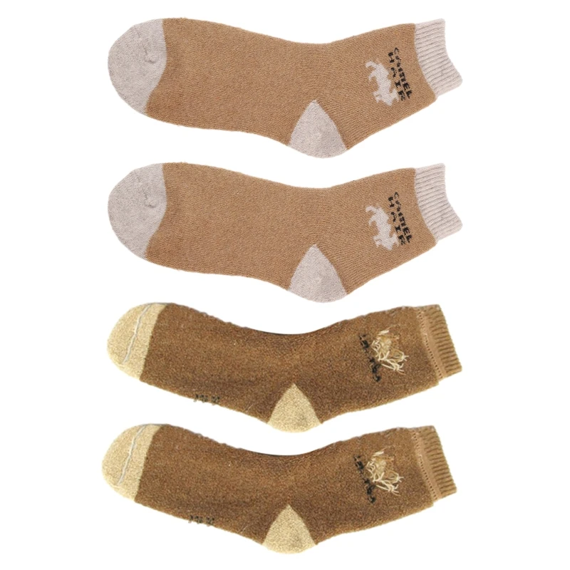 

1 Pair Women Men Super Thick Thermal Warm Crew Socks for Camel Hair Fiber Knit Colorblock Striped Pattern Cozy Casual Mid Tu