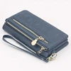 Large Capacity Women's Dull Polish Leather Wallet Double Zipper Clutch Wristlet Purse Phone Coin Card Holder Multi-pocket Wallet 1