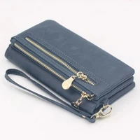 Large Capacity Women's Dull Polish Leather Wallet Double Zipper Clutch Wristlet Purse Phone Coin Card Holder Multi-pocket Wallet 1