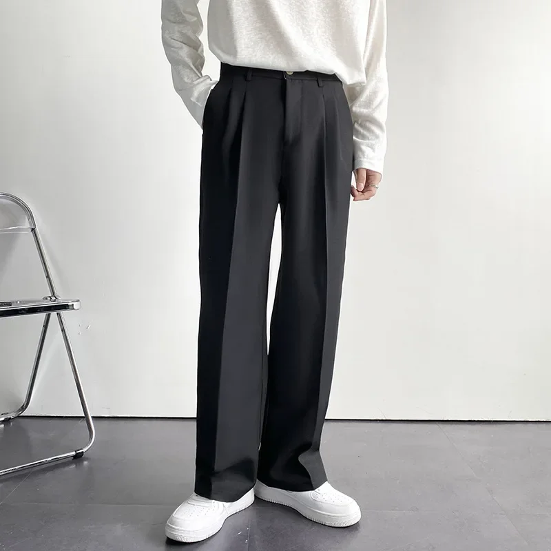 2025 New Men Straight Pants Fashion Korean Loose Suit Trousers Casual Draped Baggy White Wide Pant Male Streetwear