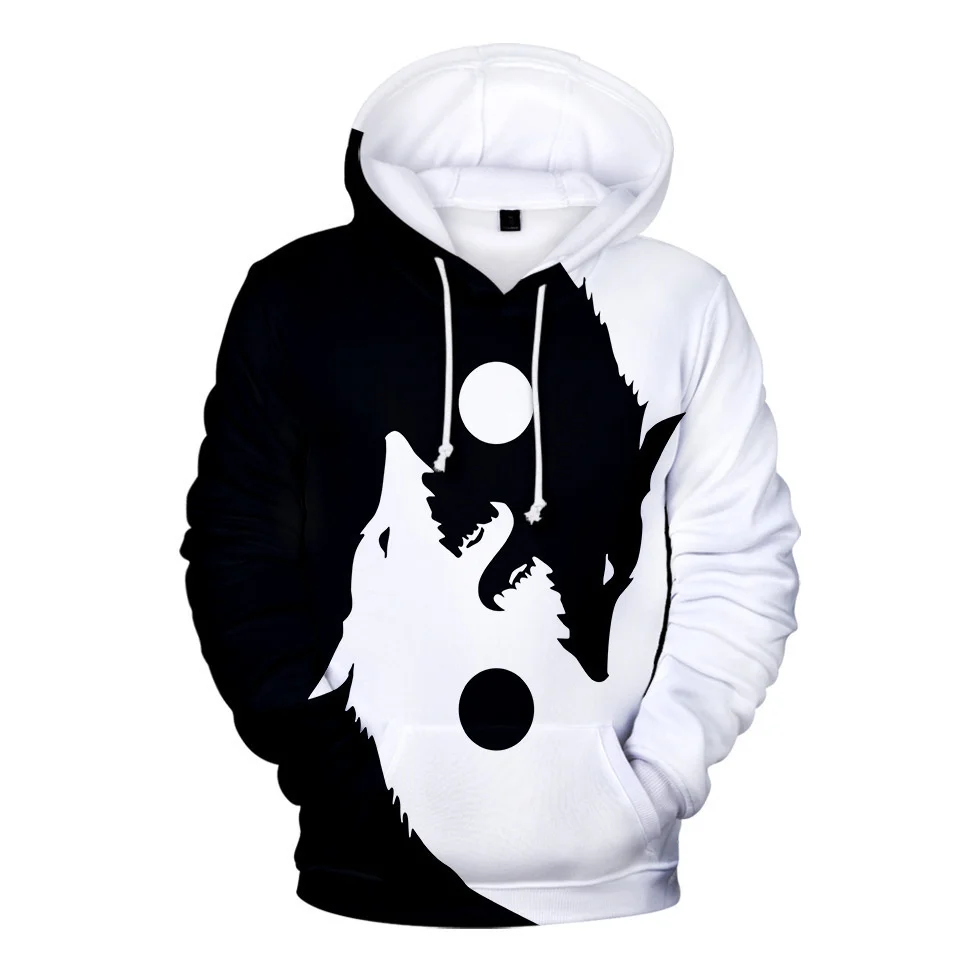 

Creative Tai Chi Wolf Hoodie for Men Women Kids Casual Hooded Sweatshirt White And Black Wolf Hoodies Yin Yang Wolf Jacket Coat