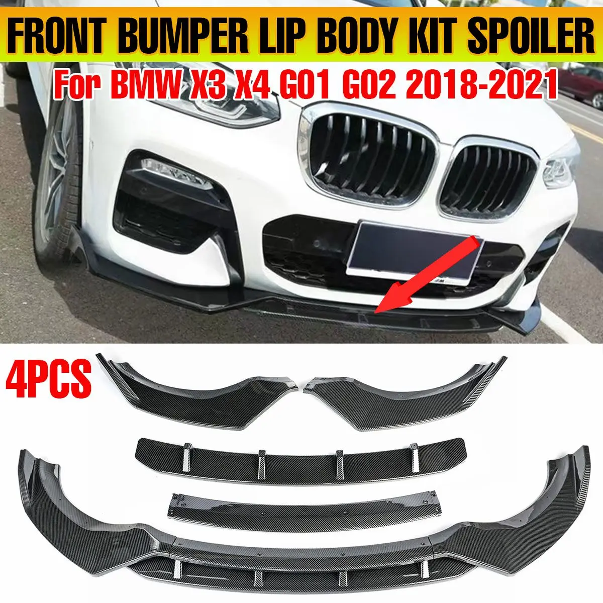 Diffusore Spoiler per paraurti anteriore per auto 4 pezzi per BMW X3 X4 G01 G02 2018 2019 2020 2021 kit carrozzeria