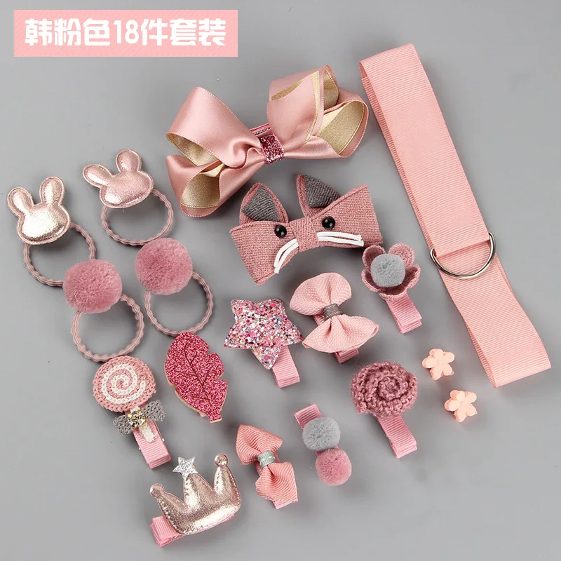 18pcs children cartoon hair clip girl gift headwear boxed hairpin hair rope accessories ring circle kid lovely
