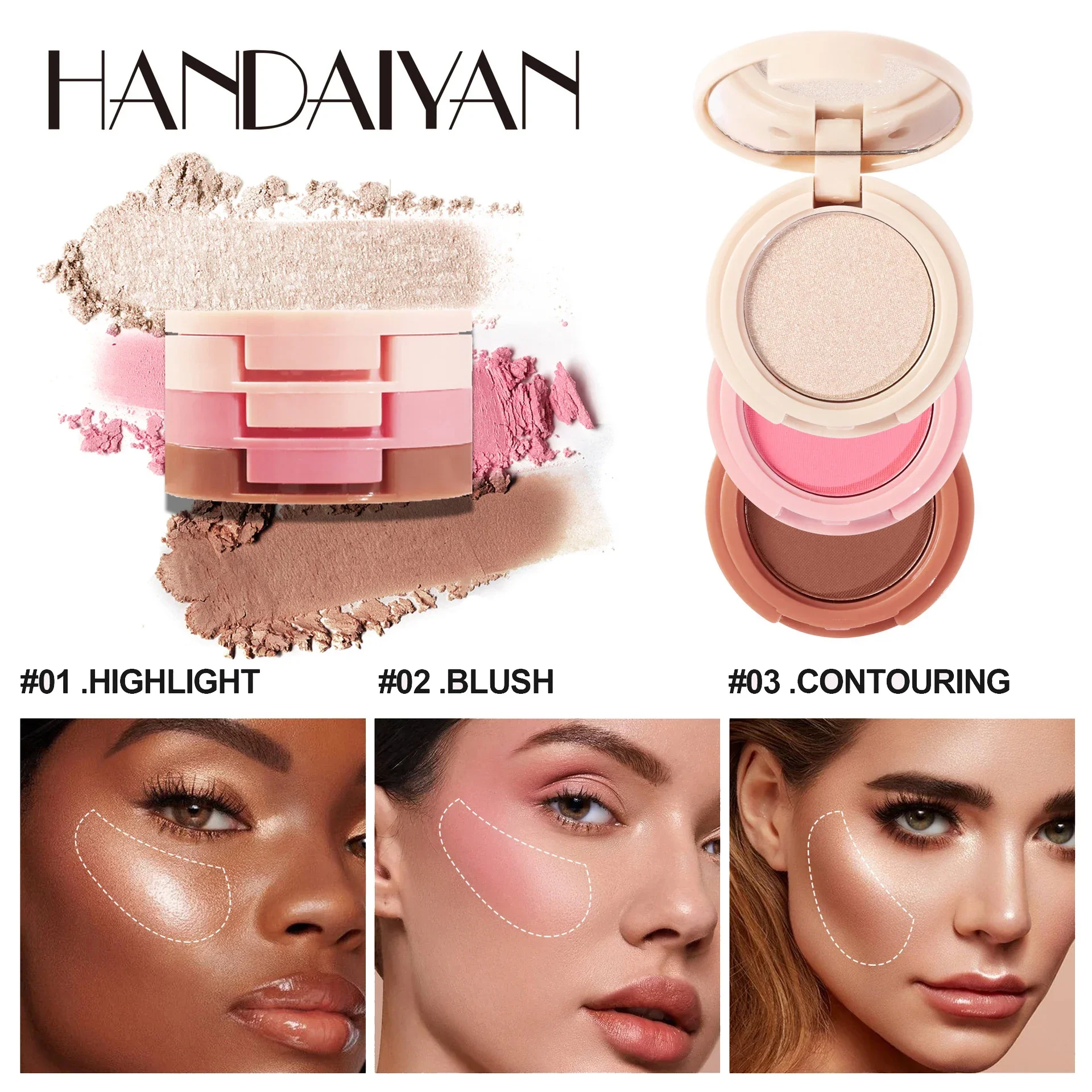 Makeup Palette 3 In 1 Matte Highlighter Contouring Blush Palette Pearly Shiny Eyeshadow Multifunctional Face Makeup Palette Female Cosmetic
