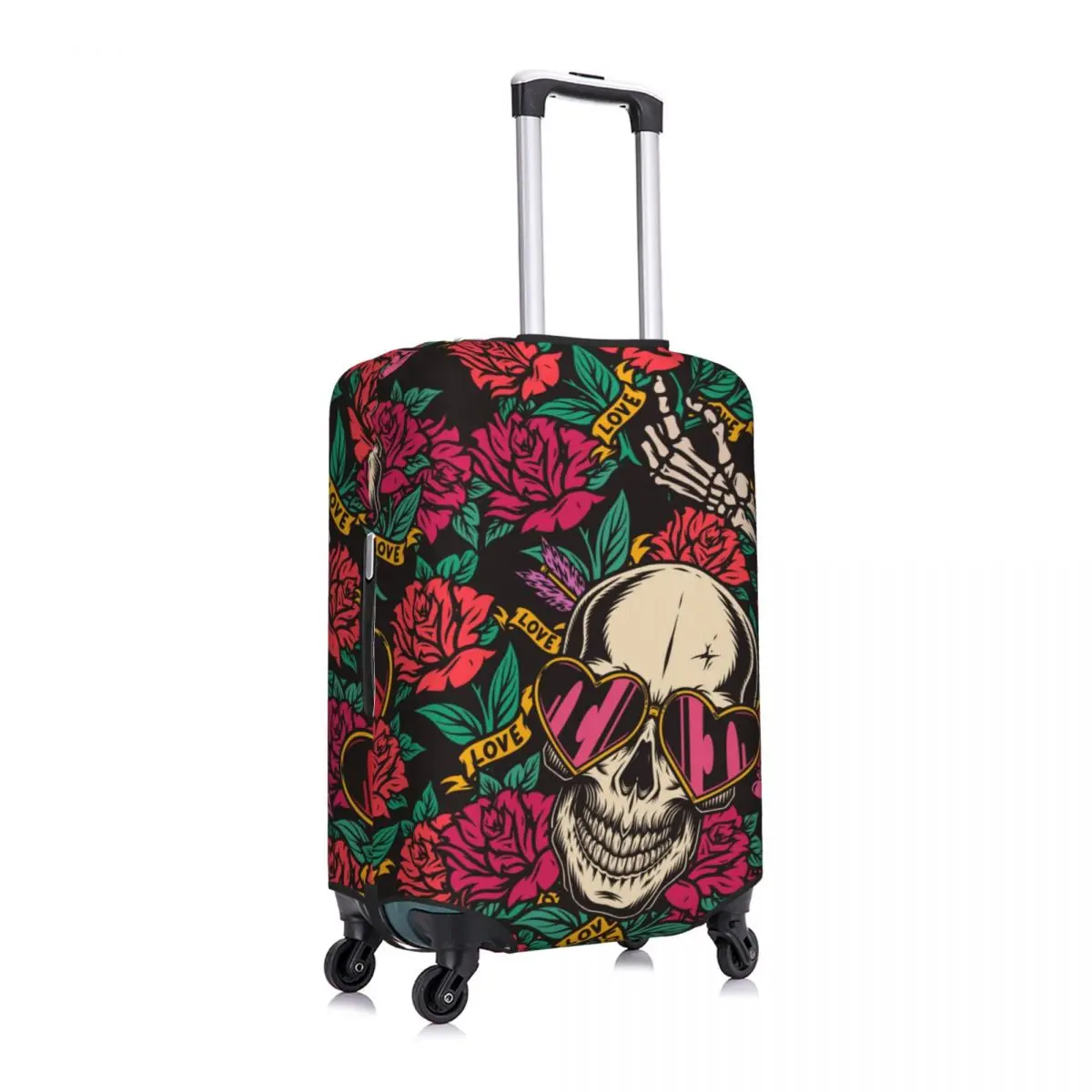 Love Skulls Print Suitcase Cover Vintage Valentine Day Holiday Cruise Trip Elastic Luggage Accesories Protector 3