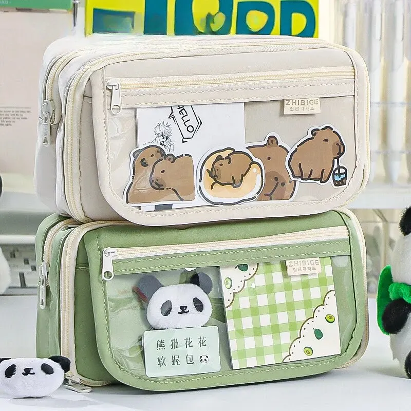 Pencil Case 9-layer Large Capacity with Transparent Compartment and Magnetic Button Flip for Retrieval