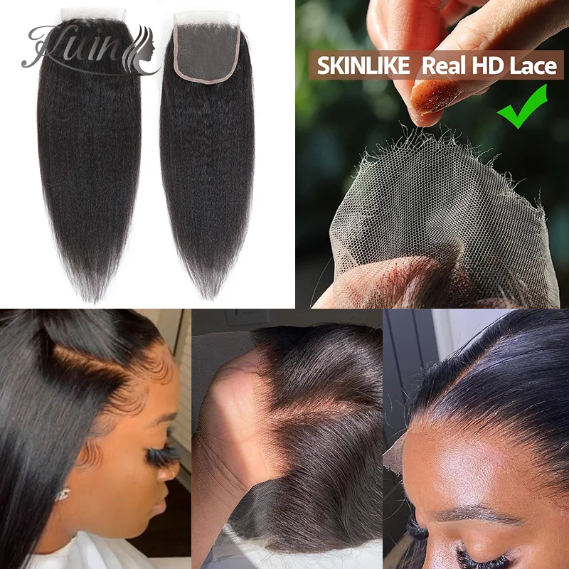 Yaki Straight HD Lace Closure 2x6 4x4 5x5 6x6 13x4 13x6 Pre Plucked Melt Skin Malaysia Human Virgin Hair human hair lace closure
