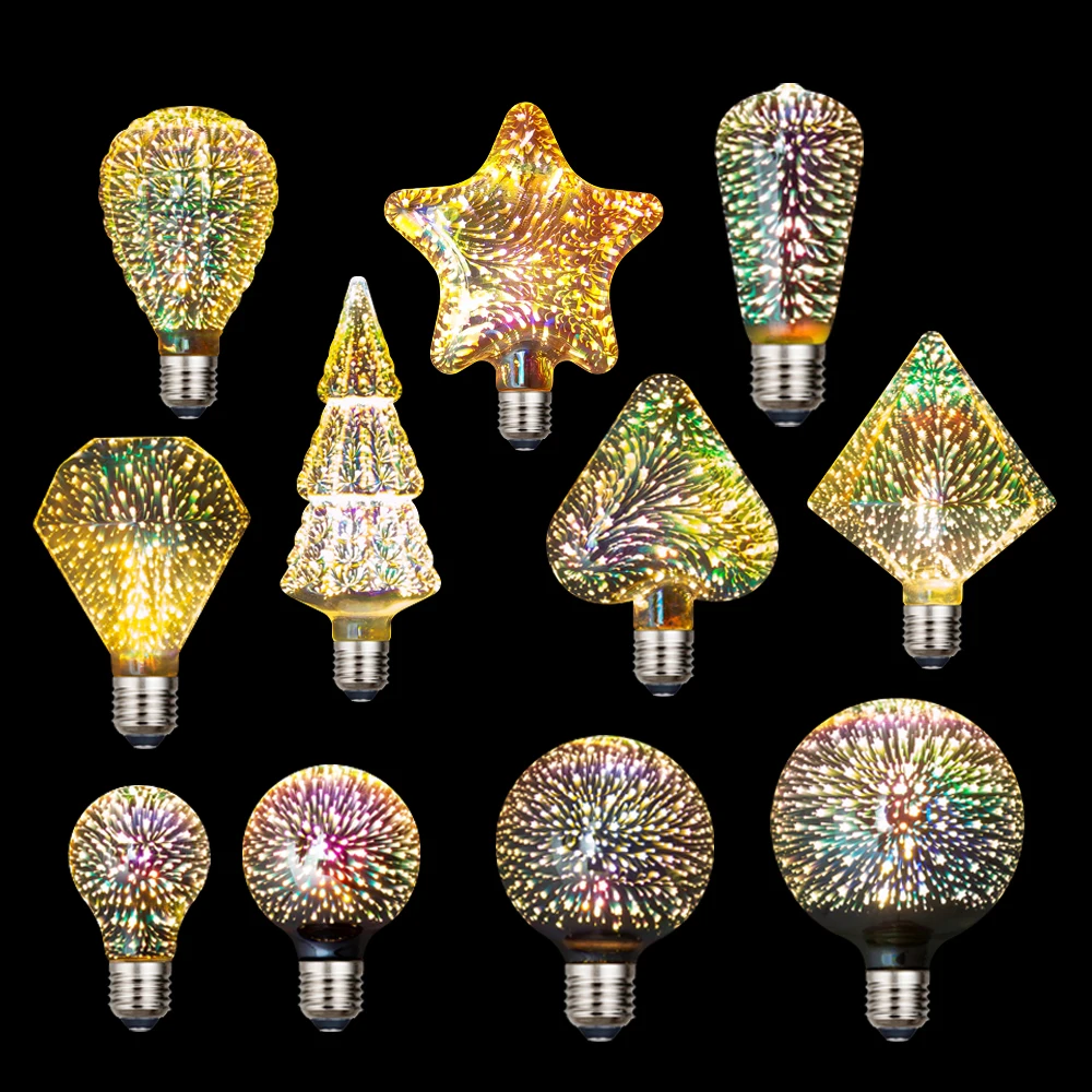

3D Led Bulb Star Fireworks E27 Vintage Edison Night Light 220V A60 ST64 G80 G95 G125 Holiday Novelty Decoration Lighting