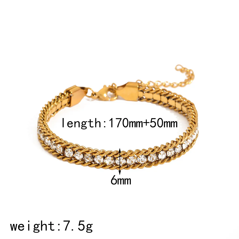 ZMZY Women's Cubic Zirconia Tennis Chain Bracelet Stainless Steel Rhinestone Crystal Bangle Minimalist Jewelry for Ladies 6
