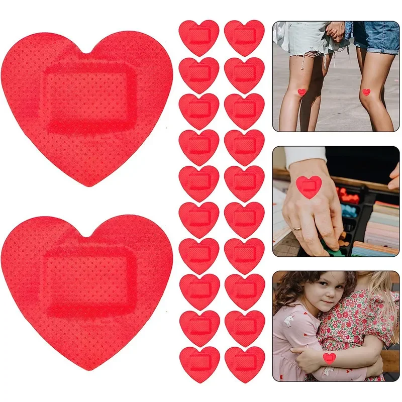 Medical Bandaids 20pcs/set Red Heart Band Aid Waterproof Breathable Wound Plasters Heart Shaped Children Kids Skin Patch Concert Body Stickers